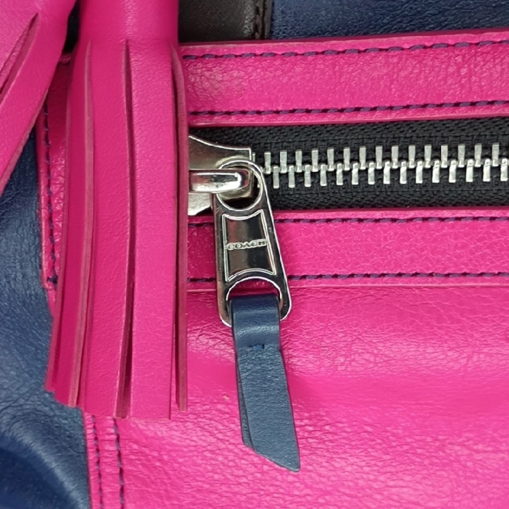 Coach Molly Purse Two-Tone Leather Satchel Bag — Navy Blue & Hot Pink 21134 - Picture 4 of 16